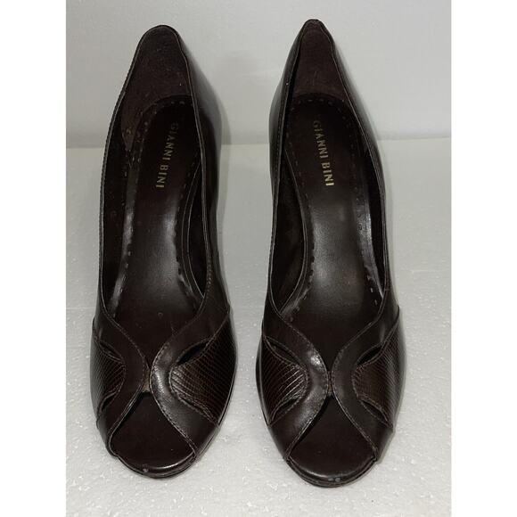 Gianni Bini Brown Leather Round Toe Pumps Size 8.5 shoes heel - Picture 4 of 8